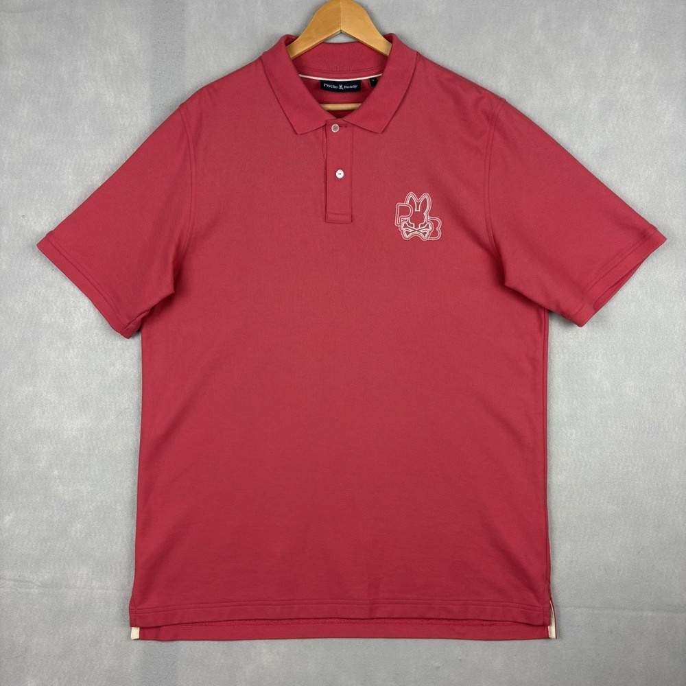Psycho Bunny Polo Shirt Mens XXL 8 Pink Skull Bunny Logo Embroidered Pima Cotton
